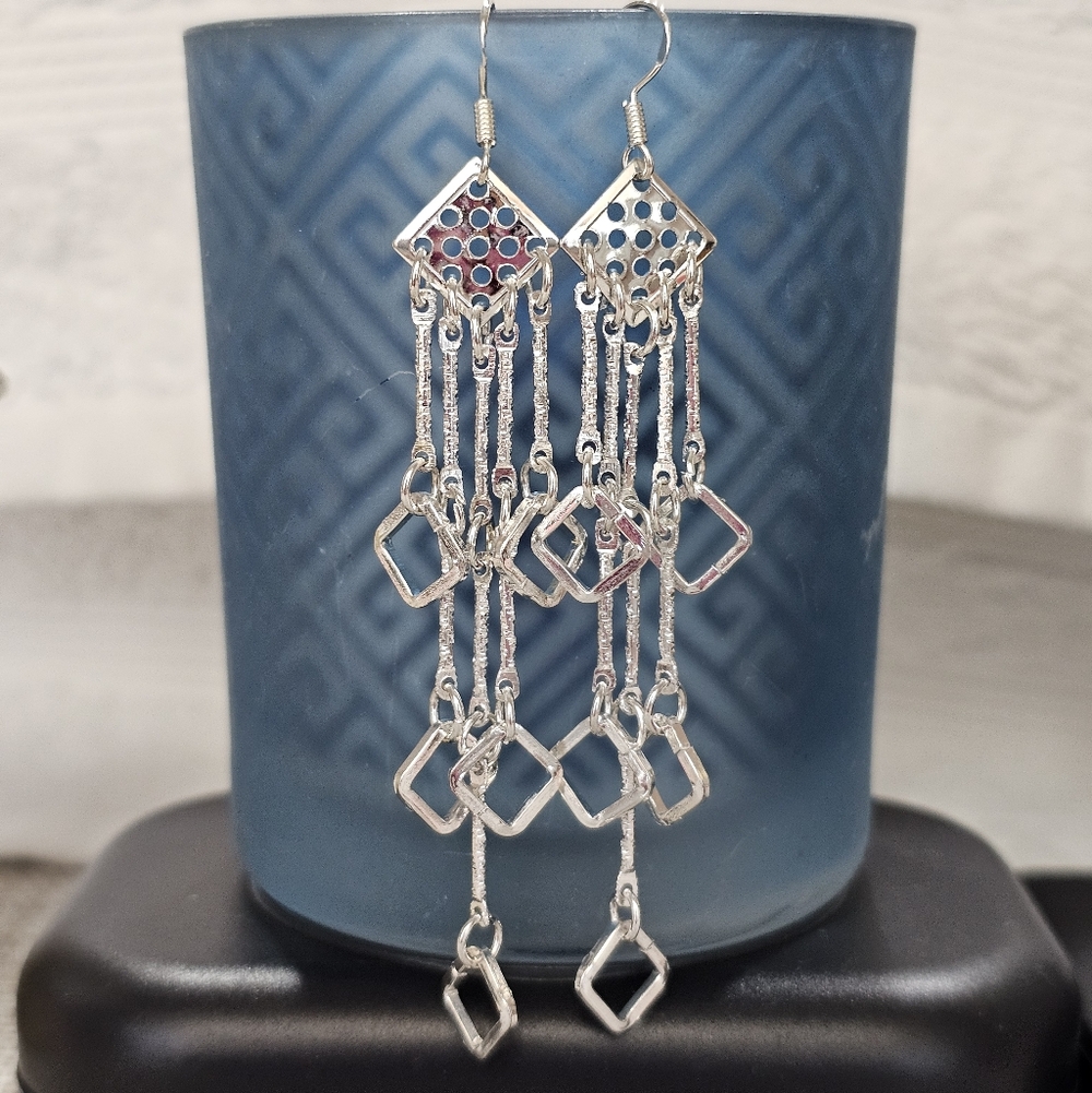 Geometric Chandelier Drop Earrings 925 Silver